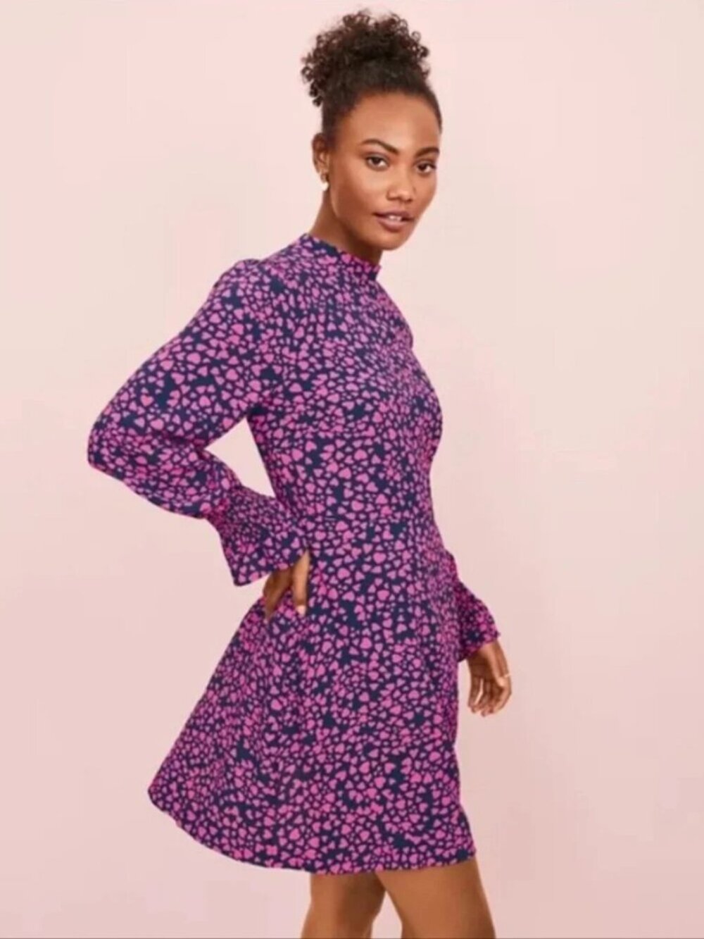 NWT LOFT Heart Smocked Ruffle Cuff Fit & Flare Dress Size 12